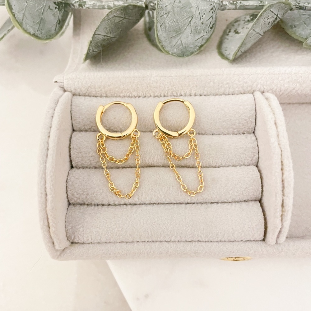 925 Sterling Silver Huggie Earrings Dangle Chain Earrings Small Hoops Huggies - Picture 4 of 6